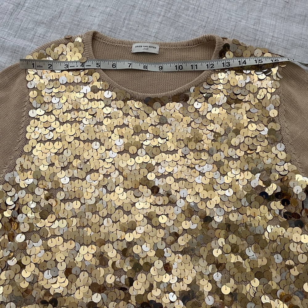 Dries Van Noten cotton short sleeve sweater with front gold payette sequins - Picture 8 of 11
